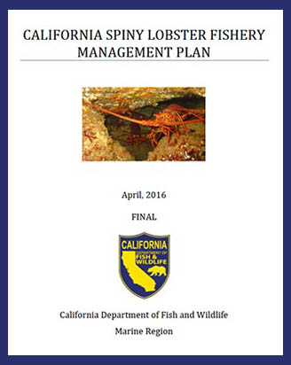 cover page of CALIFORNIA SPINY LOBSTER FISHERY MANAGEMENT PLAN pdf showing lobster and CDFW logo - click to open in new window