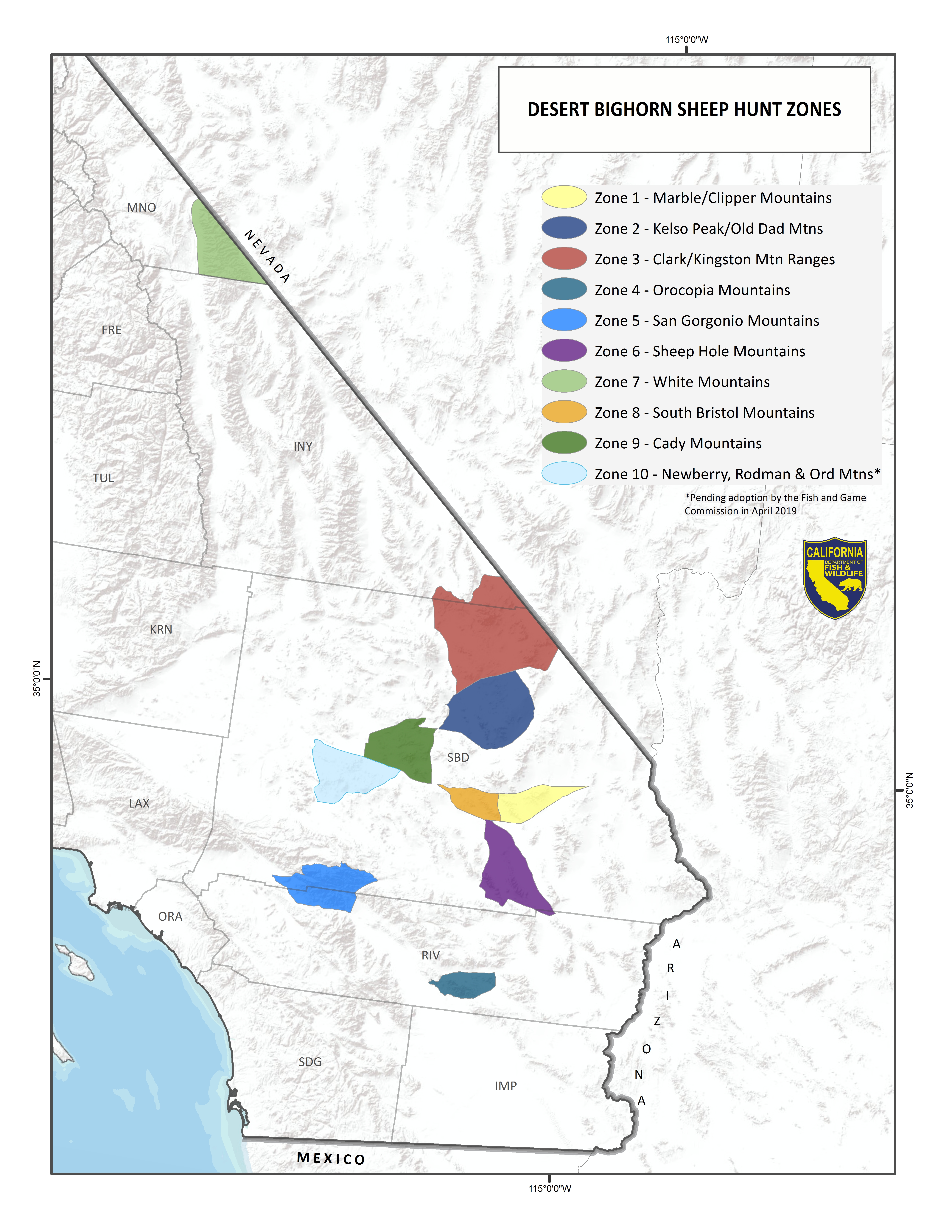Map of bighorn sheep hunt zones.
